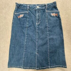 Sag Harbor Blue Med Wash Size 10 Embroidered Fit & Flare Knee Length Denim Skirt